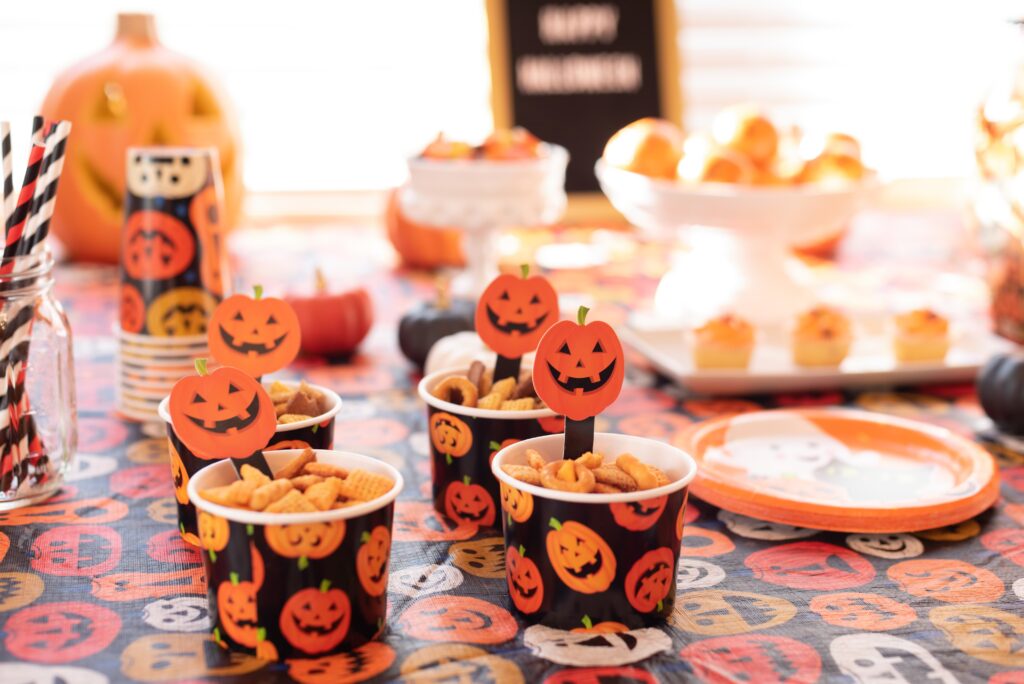Kid friendly Halloween party snacks and decor